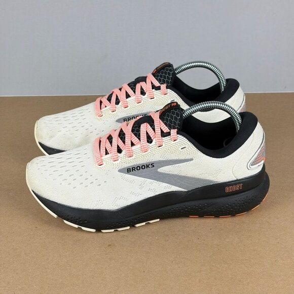 Brooks Ghost 16 Athletic Running Shoes Womens 6.5 White Pink Black Low Top - Picture 1 of 10